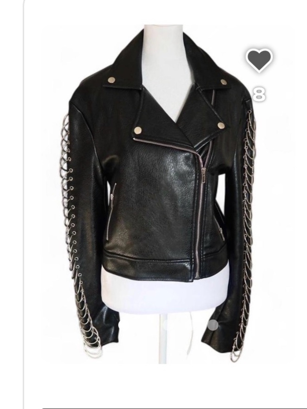 Fashion Nova Black Faux Leather Moto Jacket with Silver Ring Sleeve Detail